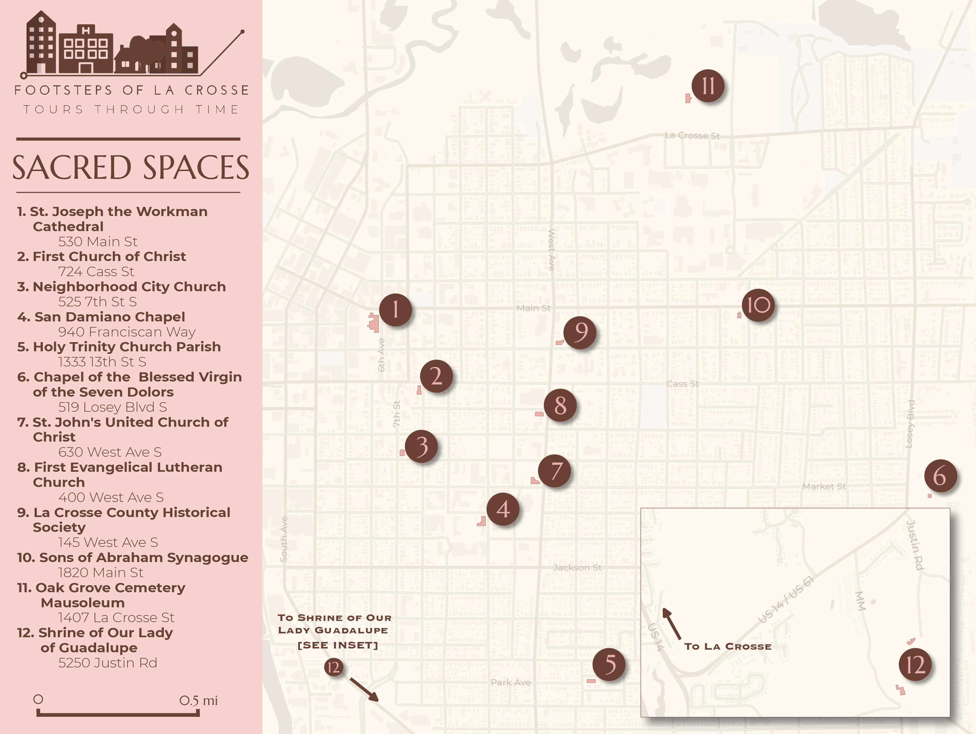 map showing route for sacred spaces tour